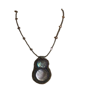 Handmade Abalone & Gray Cabochon Beaded Necklace